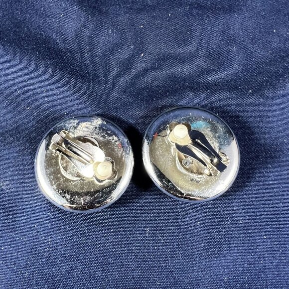 Vintage Purple Stone Clip-On Earrings Silver-Tone Round Retro Jewelry - Picture 2 of 2